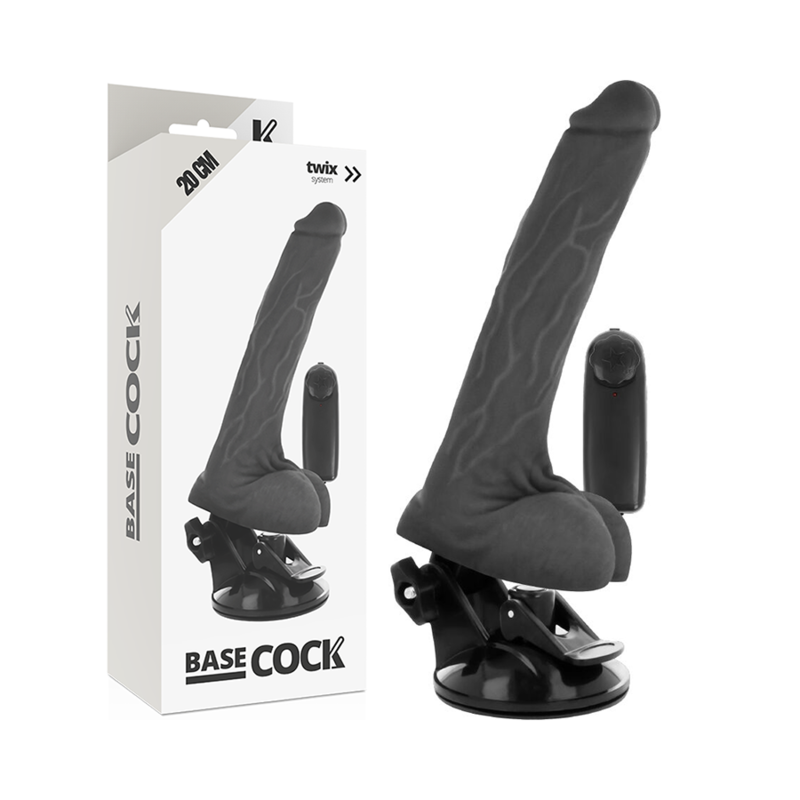 BASECOCK - REALISTISCHER VIBRATOR MIT FERNBEDIENUNG SCHWARZ MIT HODEN 20 CM