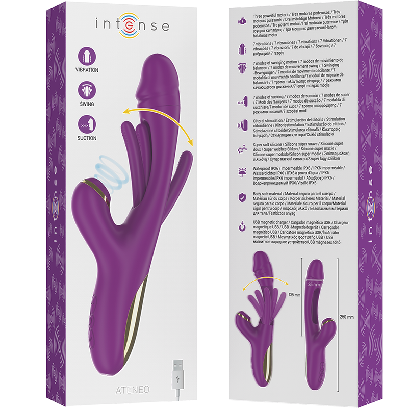 INTENSE - ATENEO WIEDERAUFLADBARER MULTIFUNKTIONSVIBRATOR 7 VIBRATIONEN MIT OSZILLIERENDER ZUNGE UND LILA SAUGROHR – Bild 4