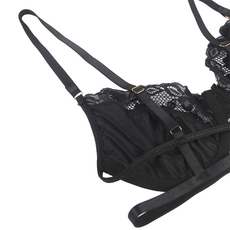 SUBBLIME - SET DE 3 PIEZAS SUJETADOR + TANGA + LIGA ENCAJE NEGRO S/M – Bild 7