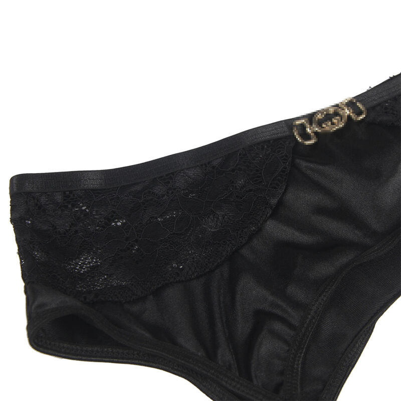 SUBBLIME - SET DE 3 PIEZAS SUJETADOR + TANGA + LIGA ENCAJE NEGRO S/M – Bild 4