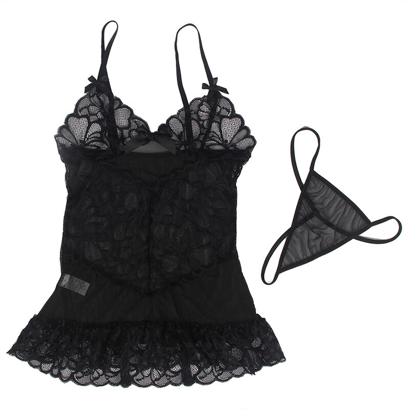 SUBBLIME - BABYDOLL CON TIRANTES AJUSTABLES Y ESTAMPADO FLORAL DE ENCAJE TRANSPARENTE NEGRO S/M – Bild 12