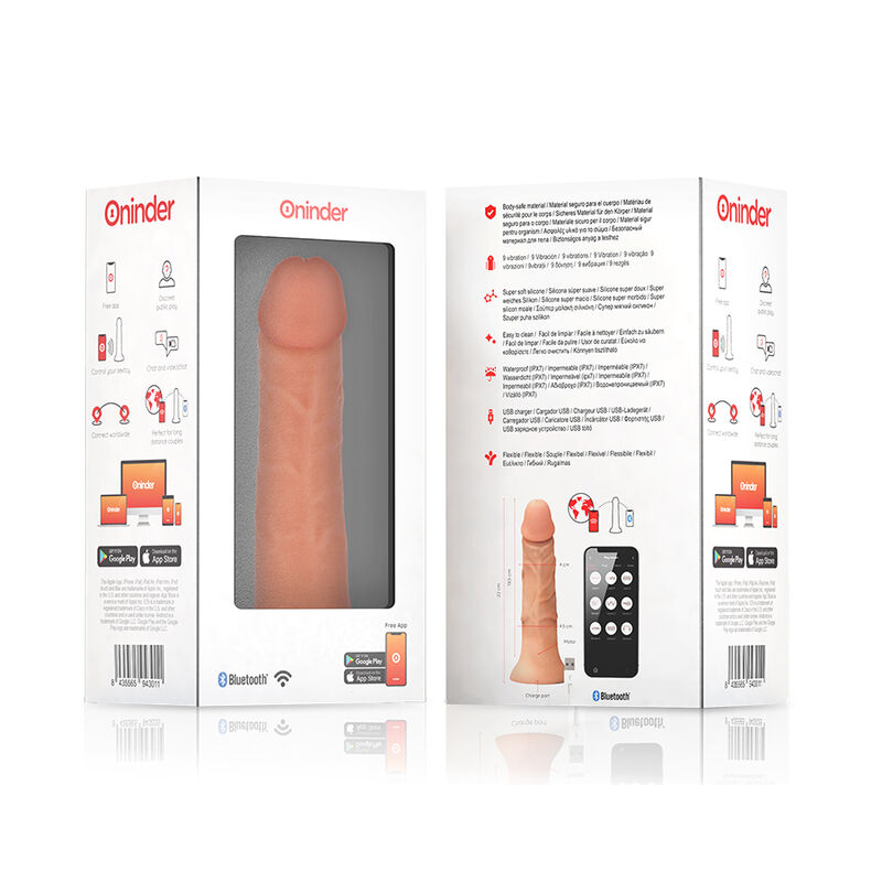 ONINDER - GROSSER BOGOTÁ-VIBRATORDILDO, 9 GESCHWINDIGKEITEN, NATÜRLICH, 22 CM -O- 4,5 CM - KOSTENLOSE APP – Bild 4