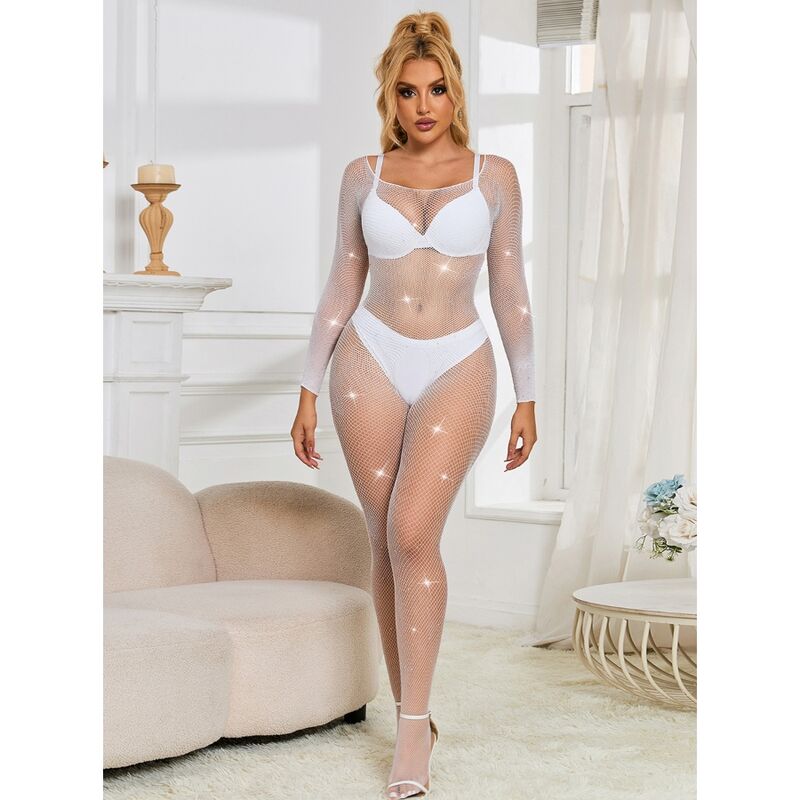 SUBBLIME - 952396 NETZ-BODYSTOCKING MIT DIAMANTEN LANGARM WEISS EINE GRÖSSE – Bild 3
