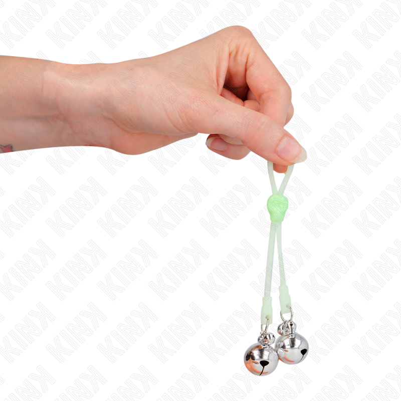 KINK - LEUCHTENDE TOTENKOPF-NIPPELKLAMMERN MIT RINGGLÖCKCHEN VERSTELLBAR GRÜN/SILBER – Bild 3
