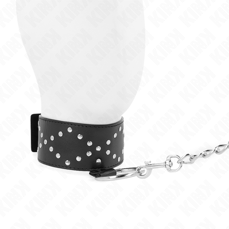 KINK - HALSKETTE 65 CM MIT LEINE MIT SILBERNEN NIETEN MODELL 3 VERSTELLBAR 36-43 CM X 5 CM – Bild 4