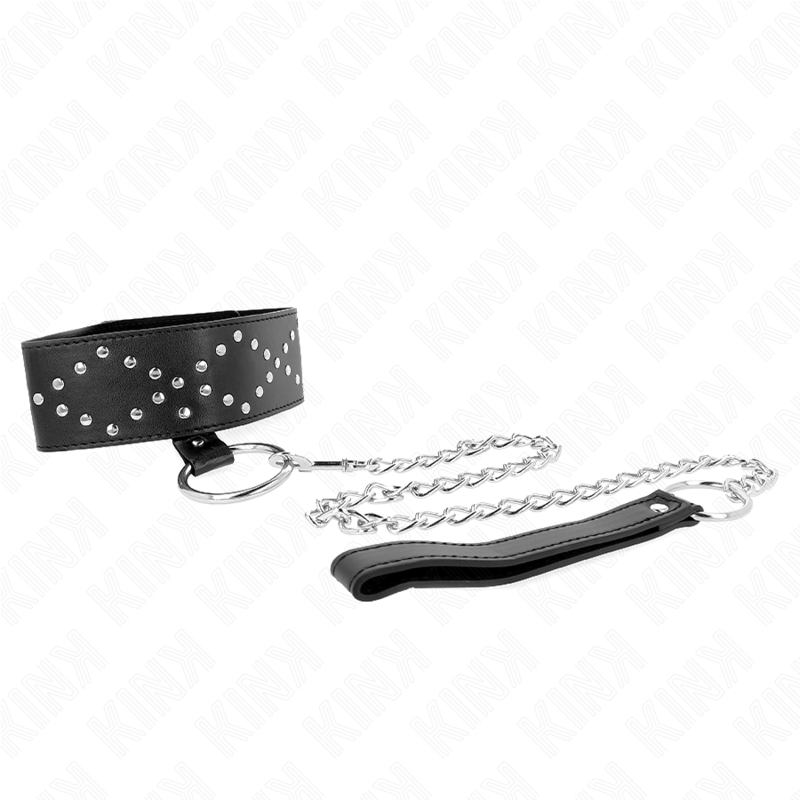 KINK - HALSKETTE 65 CM MIT LEINE MIT SILBERNEN NIETEN MODELL 3 VERSTELLBAR 36-43 CM X 5 CM – Bild 5