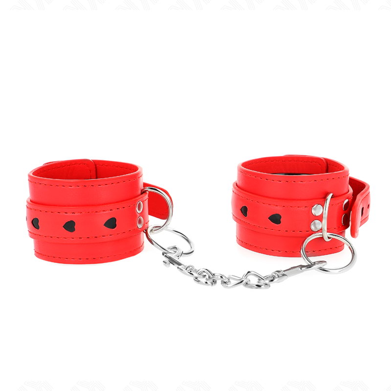 KINK - ROTE HANDGELENKSFESSELN MIT SCHWARZER HERZEINLAGE, VERSTELLBAR 21-28 CM X 5,5 CM – Bild 3