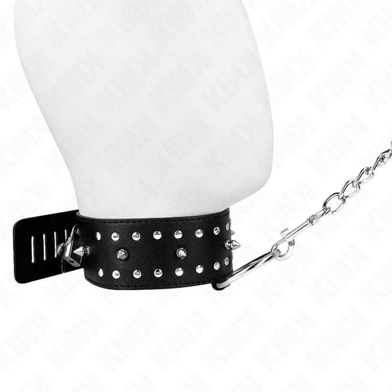 KINK - HALSKETTE MIT LEINE 65 CM MIT SILBERNEN NIETEN MODELL 1 VERSTELLBAR 36-43 CM X 5 CM – Bild 3