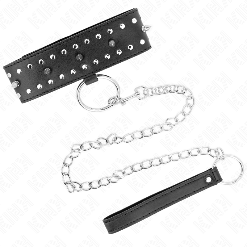KINK - HALSKETTE MIT LEINE 65 CM MIT SILBERNEN NIETEN MODELL 1 VERSTELLBAR 36-43 CM X 5 CM – Bild 4
