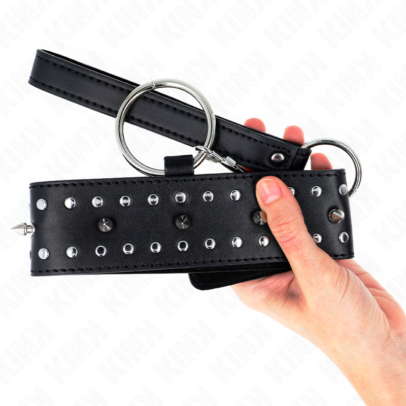 KINK - HALSKETTE MIT LEINE 65 CM MIT SILBERNEN NIETEN MODELL 1 VERSTELLBAR 36-43 CM X 5 CM – Bild 5