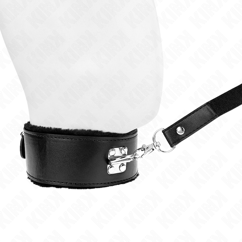 KINK - HALSKETTE MIT LEINE 116 CM MIT SILBERNEN NIETEN MODELL 4 SCHWARZ VERSTELLBAR 40-48 CM X 6 CM – Bild 4