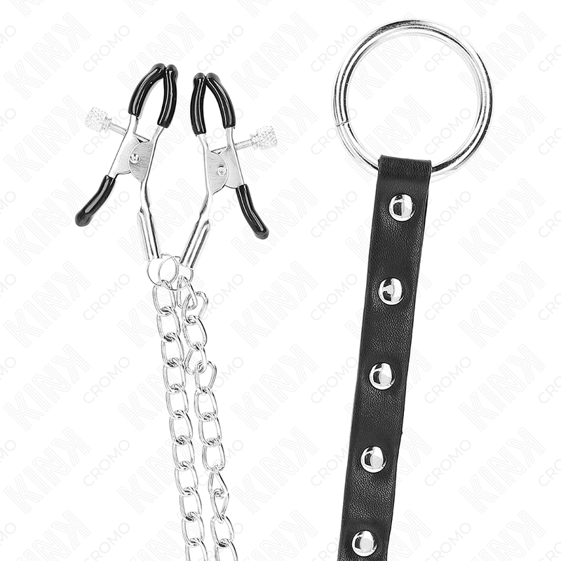 KINK - METALL-PENISRING MIT KETTE UND VERSTELLBAREN BRUSTKLAMMERN – Bild 4