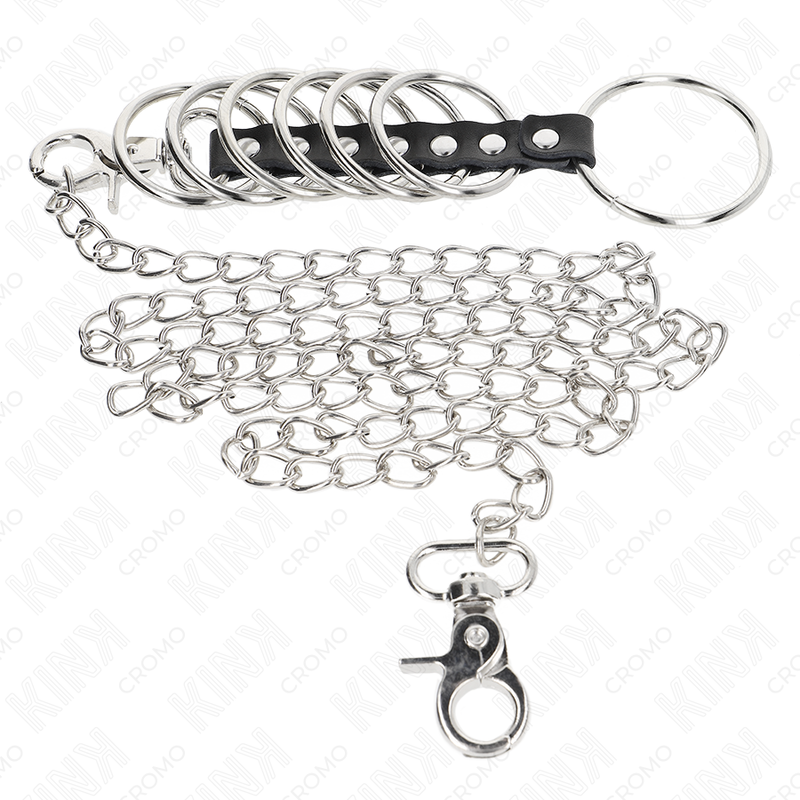 KINK - 7 PENISRINGE AUS METALL 3,8 CM BIS 5 CM VERBUNDEN MIT LEDER UND METALLKETTE 100 CM – Bild 3