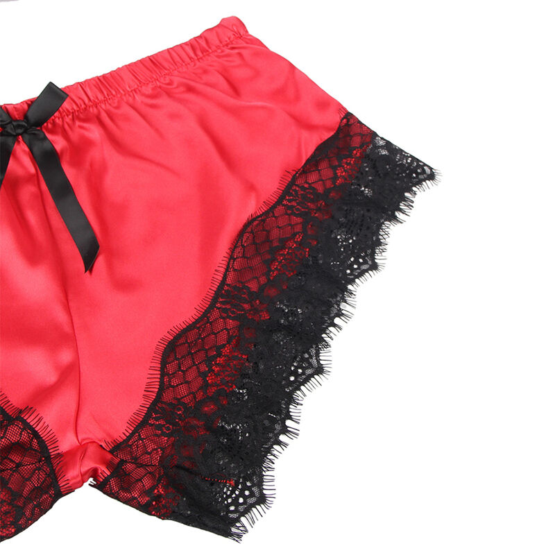 SUBBLIME - 953966 LÄSSIGE SEIDE NACHTHEMD + SPITZENHOSE SCHWARZ/ROT L/XL – Bild 4