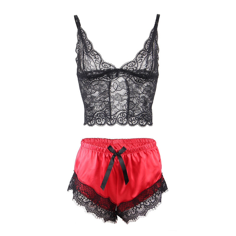 SUBBLIME - 953966 LÄSSIGE SEIDE NACHTHEMD + SPITZENHOSE SCHWARZ/ROT L/XL – Bild 7