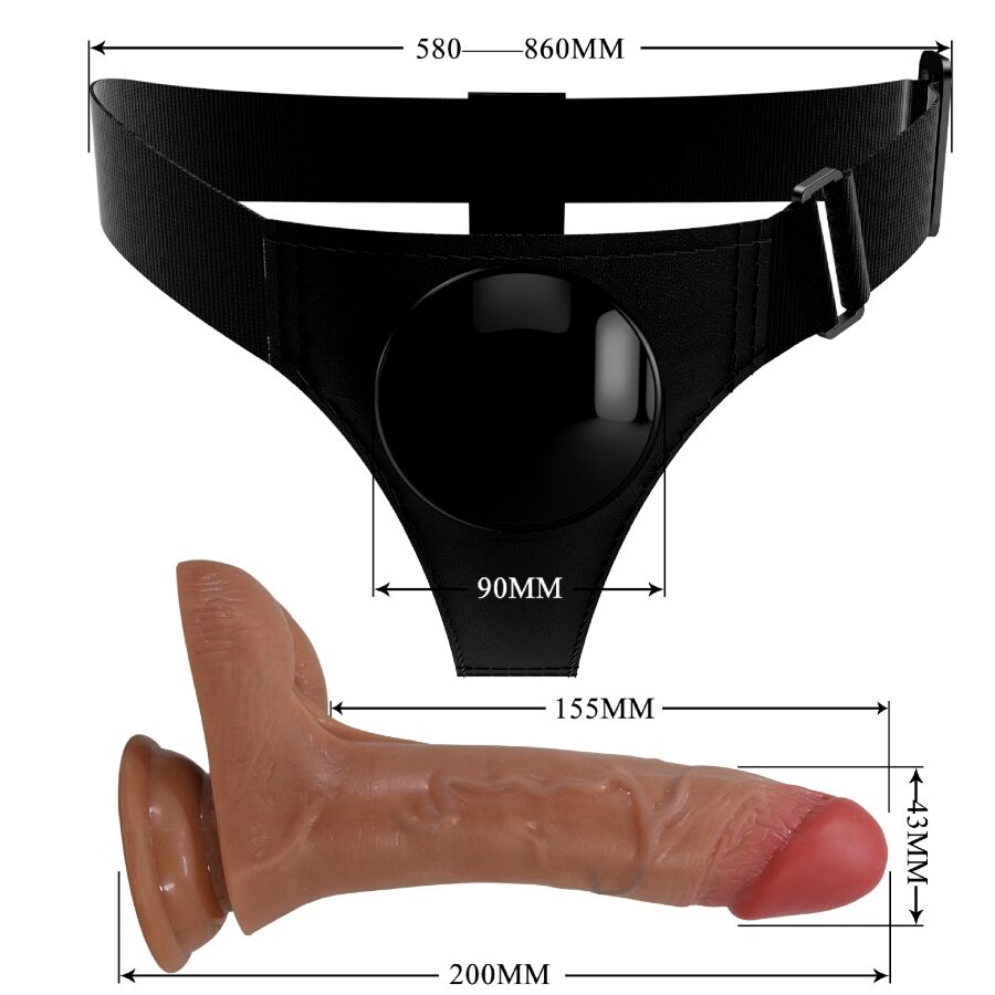 PRETTY LOVE - UNIVERSAL HARNESS SLIP MIT VIBRIERENDEM UND SQUIRTING-DILDO 15,5 CM MULATO – Bild 4