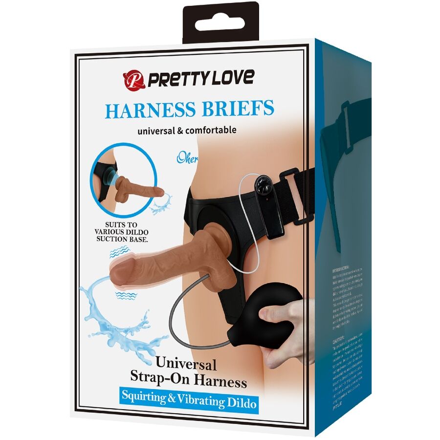 PRETTY LOVE - UNIVERSAL HARNESS SLIP MIT VIBRIERENDEM UND SQUIRTING-DILDO 15,5 CM MULATO – Bild 7