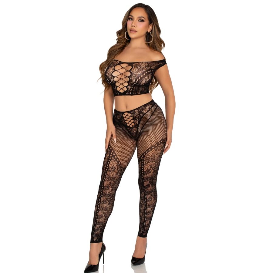 LEG AVENUE - CROP TOP UND NETZLEGGING MIT FREIEN SCHULTERN SCHWARZ – Bild 3