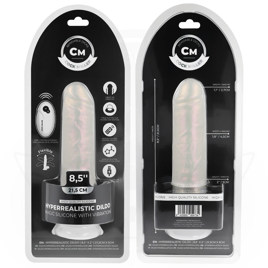 COCK MILLER - DILDO MIT SAUGNÄPFEN, LICHTERN UND VIBRATION MIT FERNBEDIENUNG WEISS 21,5 CM – Bild 5