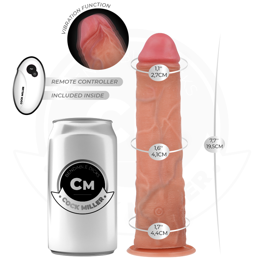 COCK MILLER - REALISTISCHER DILDO MIT SAUGNÄPFEN UND FERNBEDIENUNG UND VIBRATION 19,5 CM – Bild 3