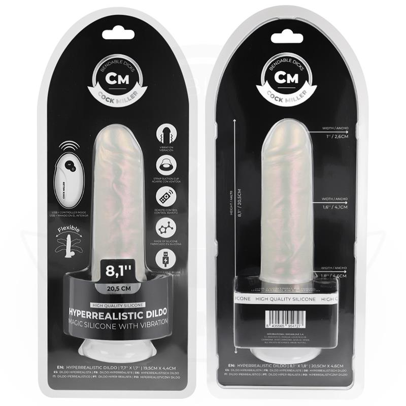 COCK MILLER - DILDO MIT SAUGNÄPFEN, LICHTERN UND VIBRATION MIT FERNBEDIENUNG WEISS 20,5 CM – Bild 6