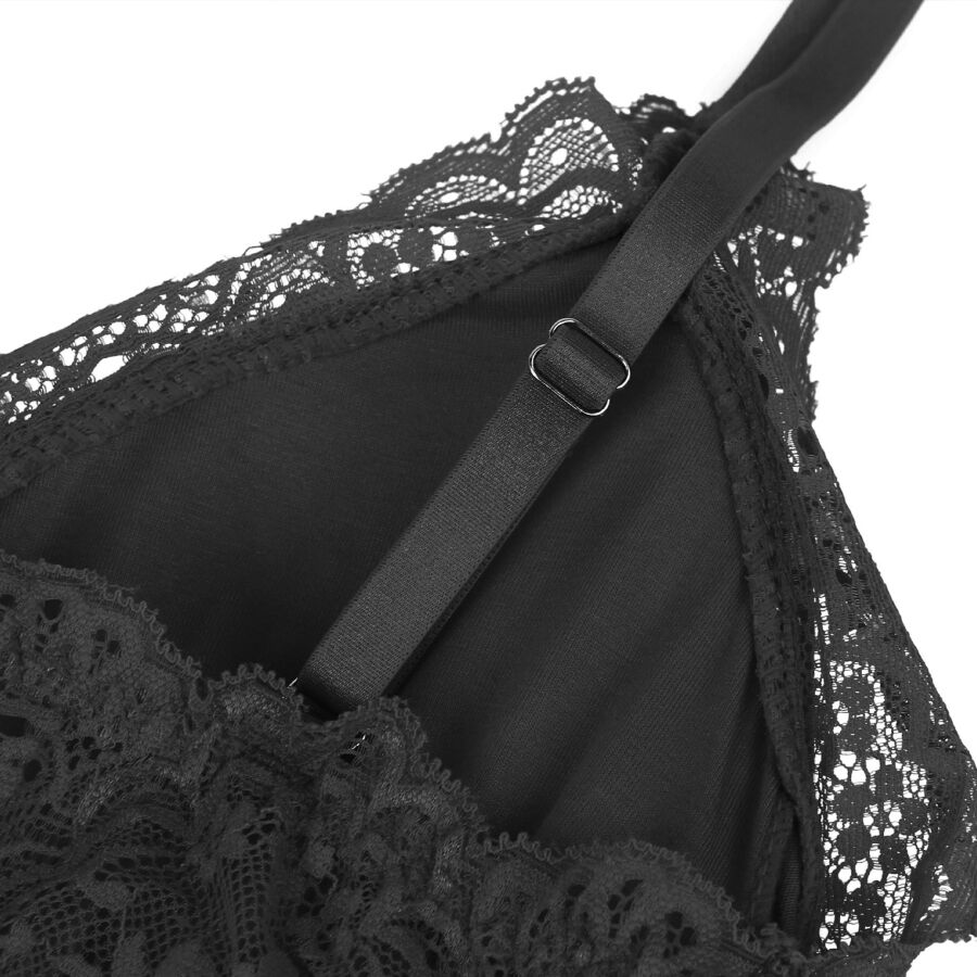 SUBBLIME - SCHWARZER TEDDY MIT BLUMENSPITZENDETAIL L/XL – Bild 7