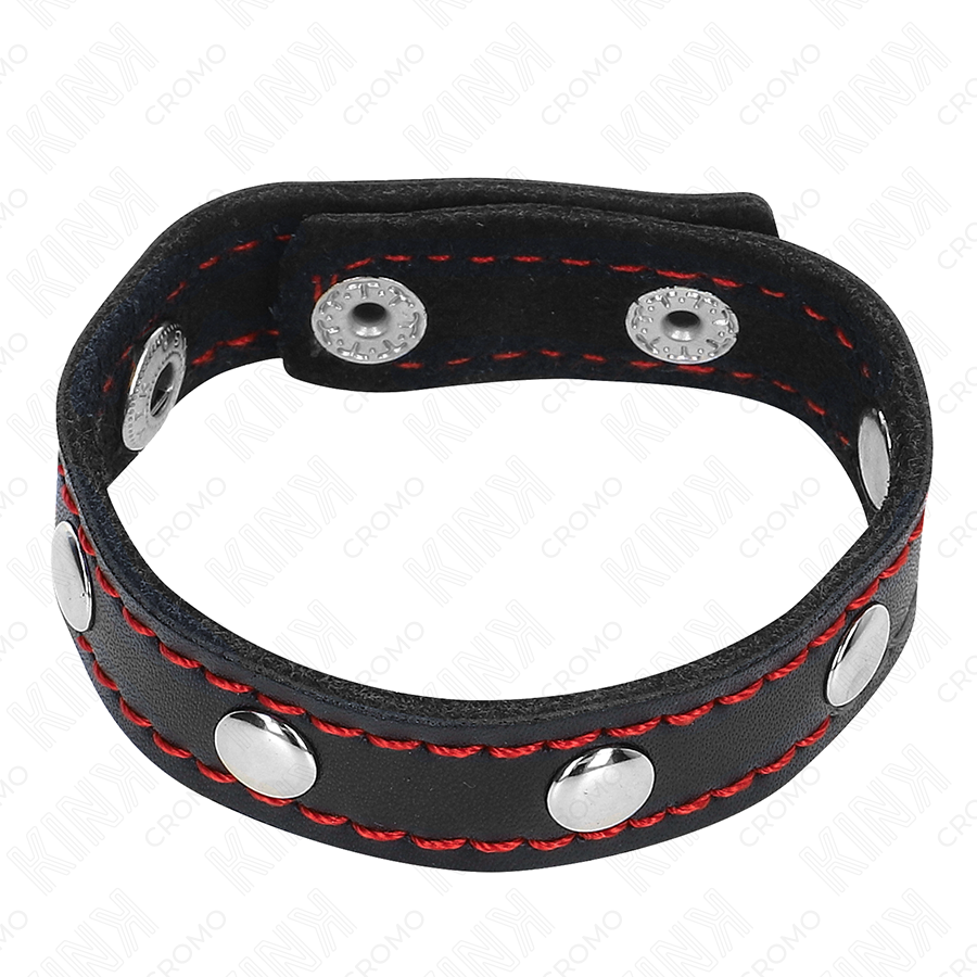 KINK - PENISRING AUS LEDER MIT DRUCKVERSCHLUSS ROT FUTTER 21 X 1,5 CM – Bild 4