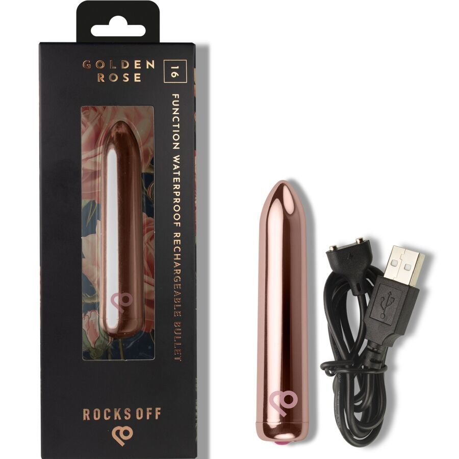 ROCKS-OFF - WIEDERAUFLADBARER VIBRIERENDER BULLET GOLDEN ROSE – Bild 3