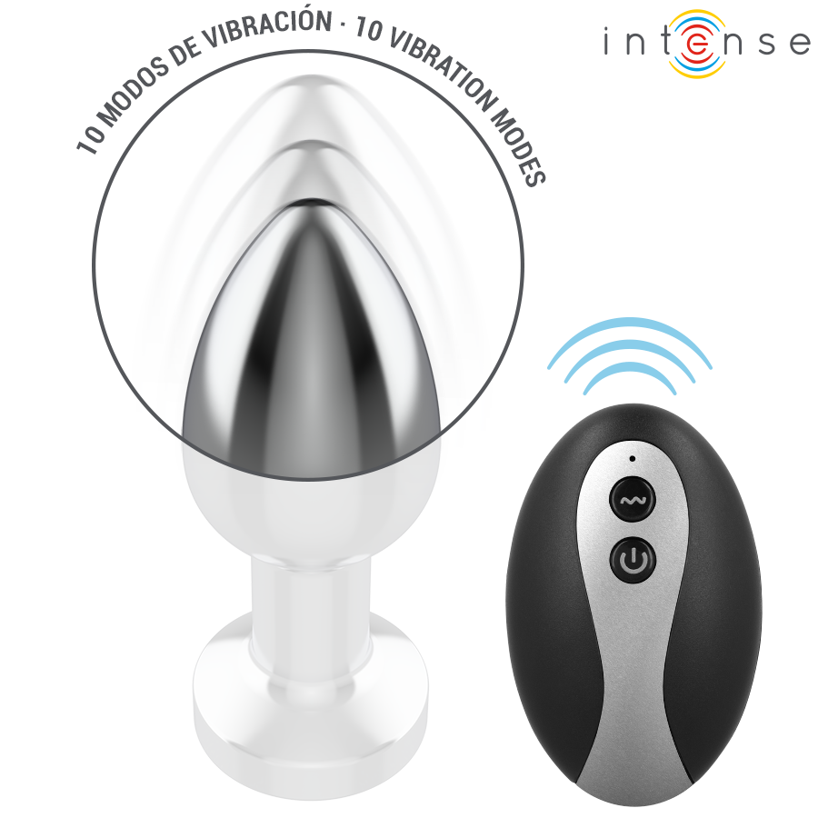 INTENSE - VIBRIERENDER ANALPLUG AUS METALL MIT LED-LEUCHTEN UND FERNBEDIENUNG - GRÖSSE M – Bild 4