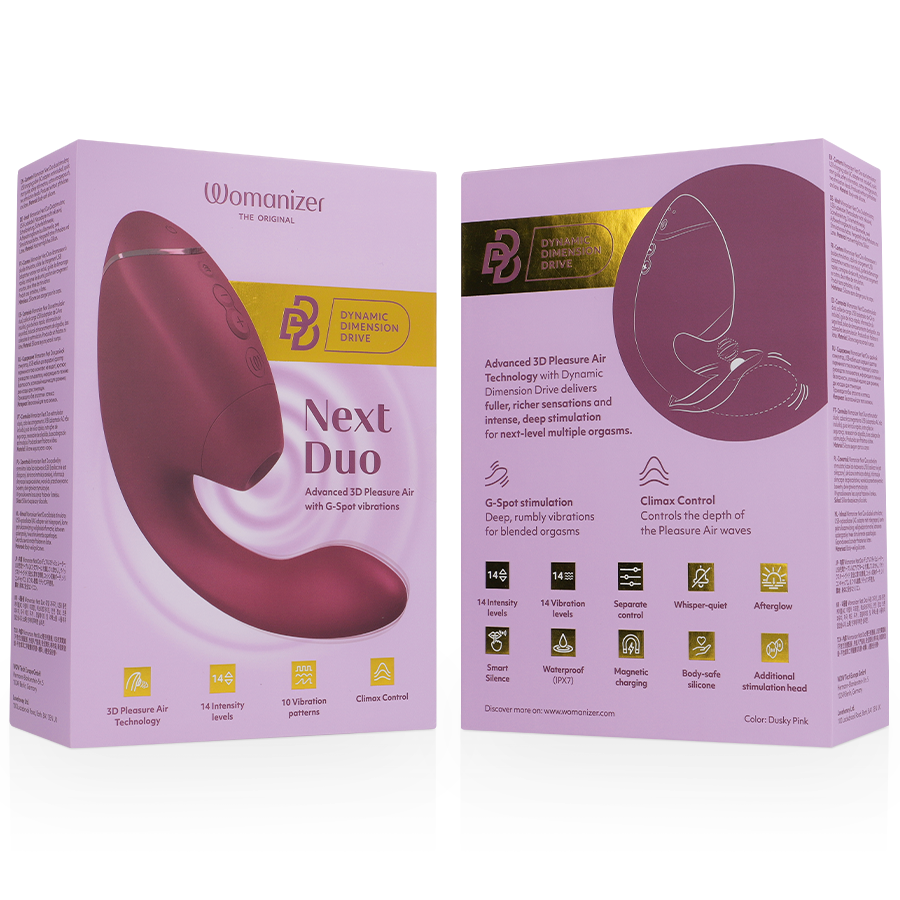 WOMANIZER - DUO NEXT DOPPELTER KLITORIS- & G-PUNKT-STIMULATOR, DUNKLES ROSA – Bild 6
