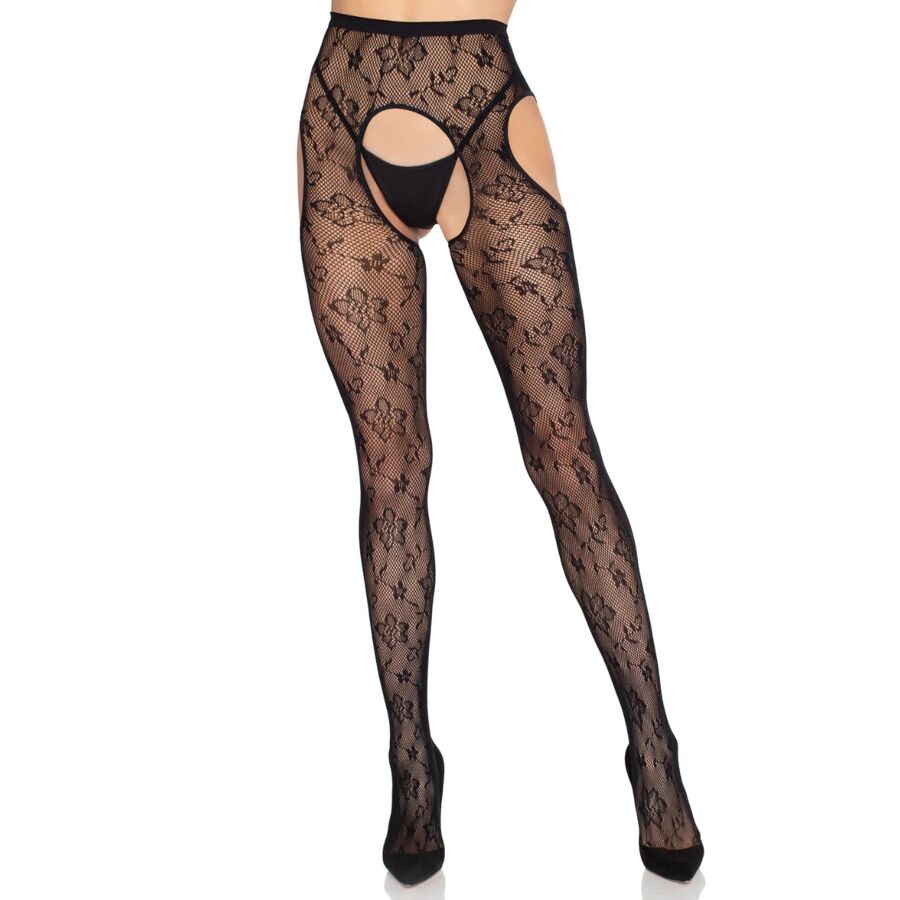 LEG AVENUE - 1967 BLOOM NETZ-STRUMPFHOSE MIT STRUMPFHALTERN, SCHWARZ - EINHEITSGRÖSSE – Bild 4