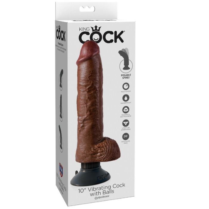 KING COCK - VIBRATORDILDO MIT HODEN 25.5 CM BRAUNE FARBE – Bild 3