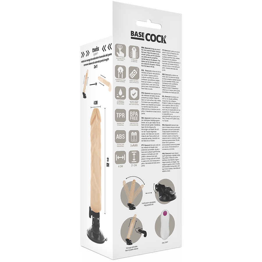 BASECOCK - REALISTISCHER VIBRATOR MIT FERNBEDIENUNG NATURWEISS 21CM – Bild 3