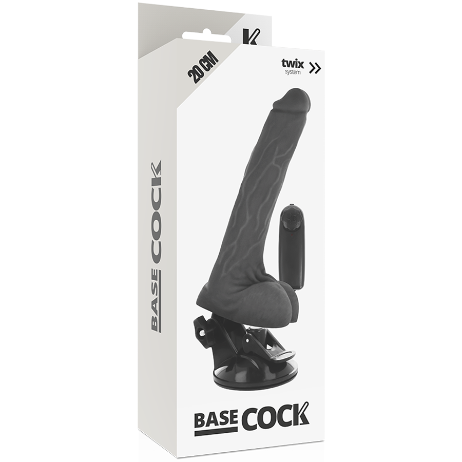 BASECOCK - REALISTISCHER VIBRATOR MIT FERNBEDIENUNG SCHWARZ MIT HODEN 20 CM – Bild 4