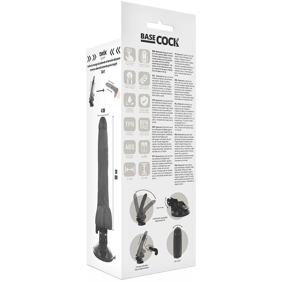 BASECOCK - REALISTISCHER VIBRATOR MIT FERNBEDIENUNG SCHWARZ MIT HODEN 20 CM – Bild 5