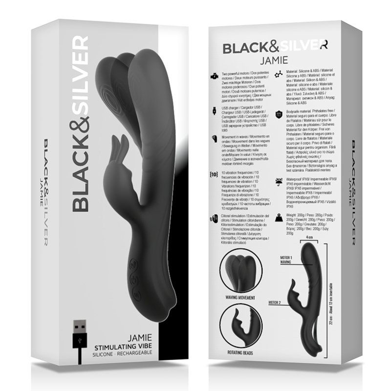 BLACK&SILVER - JAMIE WIEDERAUFLADBARER SILIKON-KANINCHENSTIMULATOR SCHWARZ - Image 4