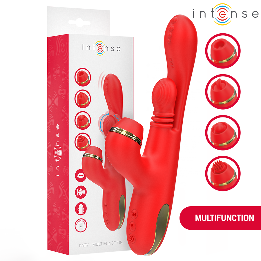 INTENSE - KATY MULTIFUNKTIONS-KLITORIS-STIMULATOR 4 AUSTAUSCHBARE KÖPFE ROT – Bild 9