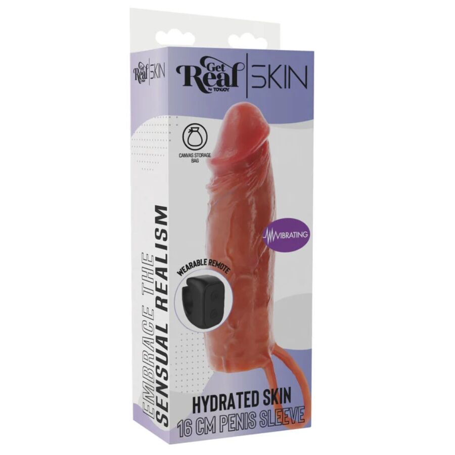 GET REAL – FEUCHTIGKEITSSPENDENDE SILIKON-VIBRATIONS-PENISHÜLLE IN KARAMELL, 16 CM – Bild 3