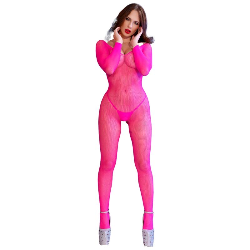 CHILIROSE - CR 4894 NEON PINK MESH BODYSTOCKING S/M – Bild 3