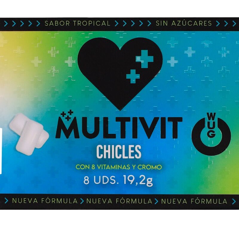 WUG MULTIVIT – Funktionelles Multivitamin-Kaugummi mit tropischem Geschmack, 8 Stück pro Blisterpackung