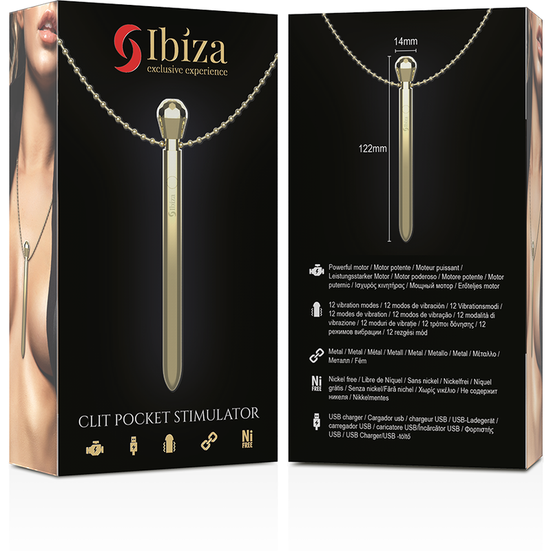 IBIZA - CLIT POCKET STIMULATOR HALSKETTE USB-LADEGERT 12 VIBRATIONSMODI GOLDEN 12,2 X 1,5 – Bild 3