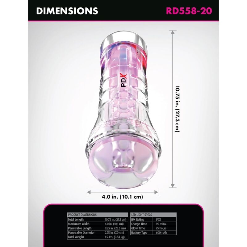 PDX ELITE - VIEWTUBE XXL LED TRANSPARENT STROKER 27,3 CM – Bild 4