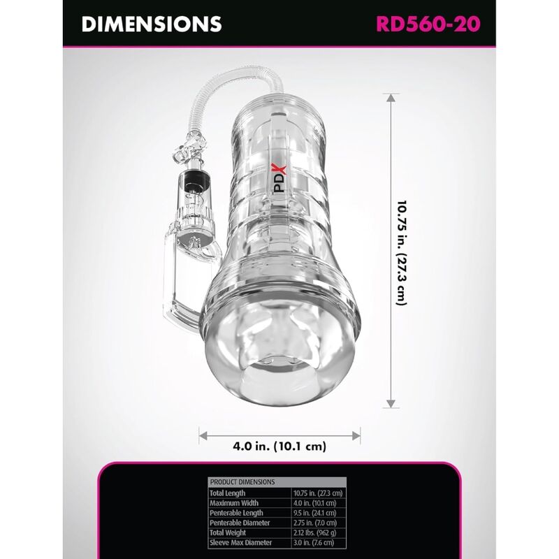 PDX ELITE - VIEWTUBE VAC XXL TRANSPARENTER STROKER MIT SAUGPUMPE 27,3 CM – Bild 6