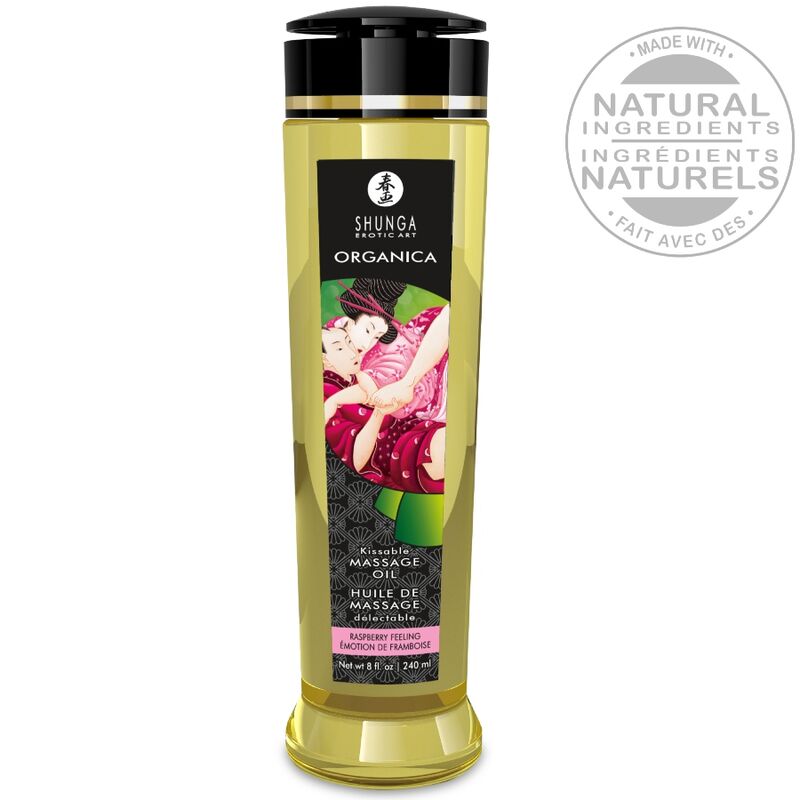 SHUNGA – BIO-MASSAGEÖL MIT HIMBEERDUFT, 240 ML – Bild 3