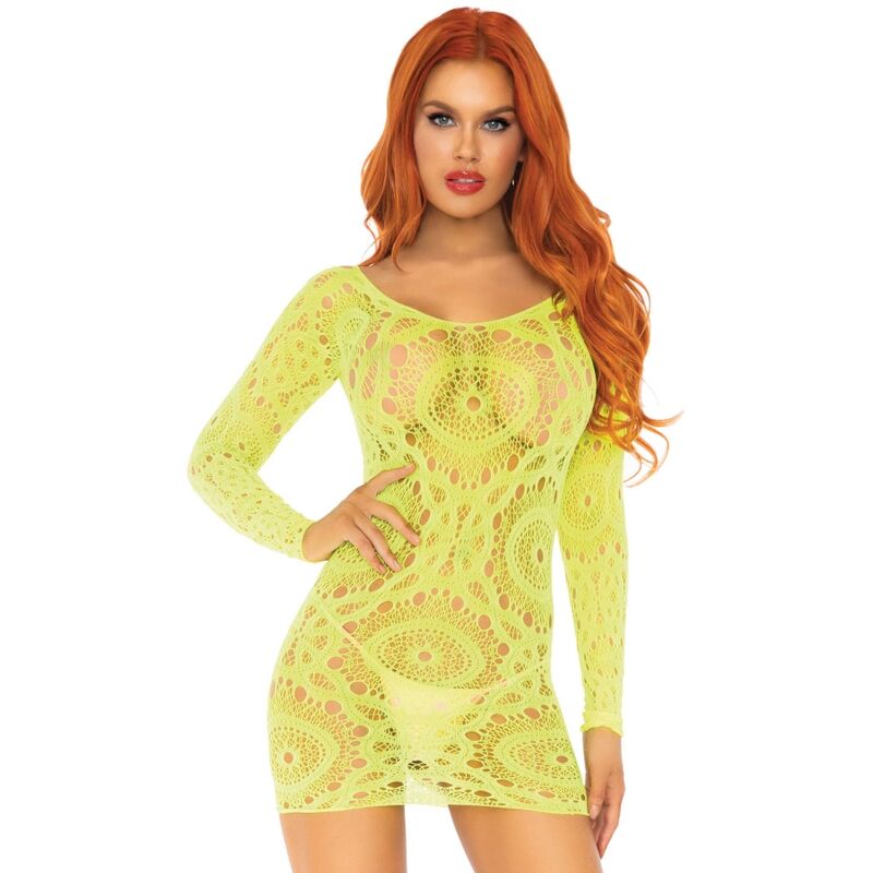 LEG AVENUE - CROCHET LACE LANGRMELIGES MINIKLEID NEON EINE GRÖSSE – Bild 2