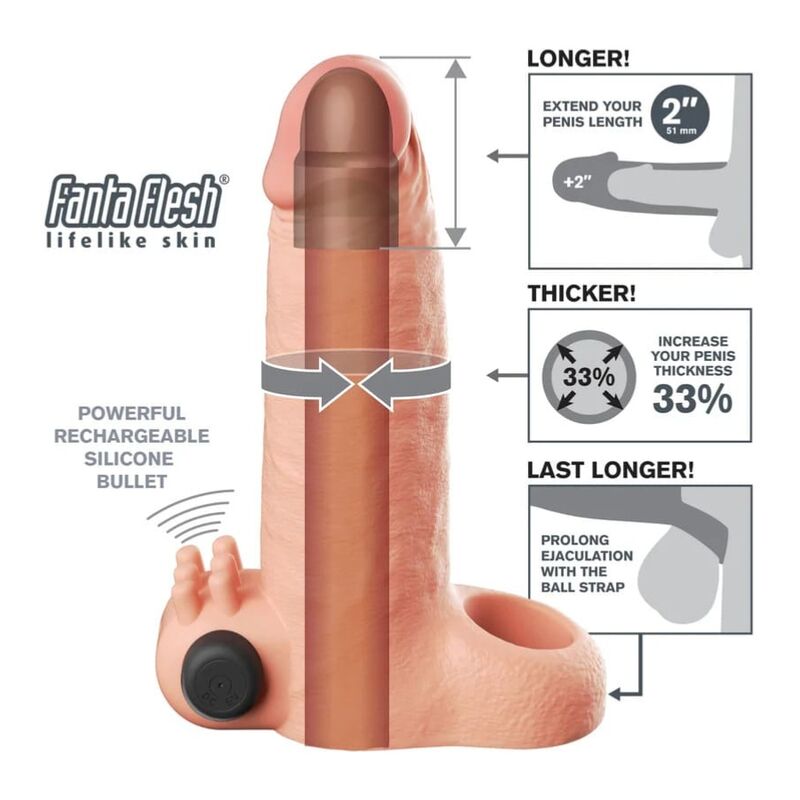 FANTASY X-TENSIONS – VIBRIERENDE, REALISTISCHE 5 CM PENISVERLÄNGERUNGSHÜLLE, BEIGE – Bild 5