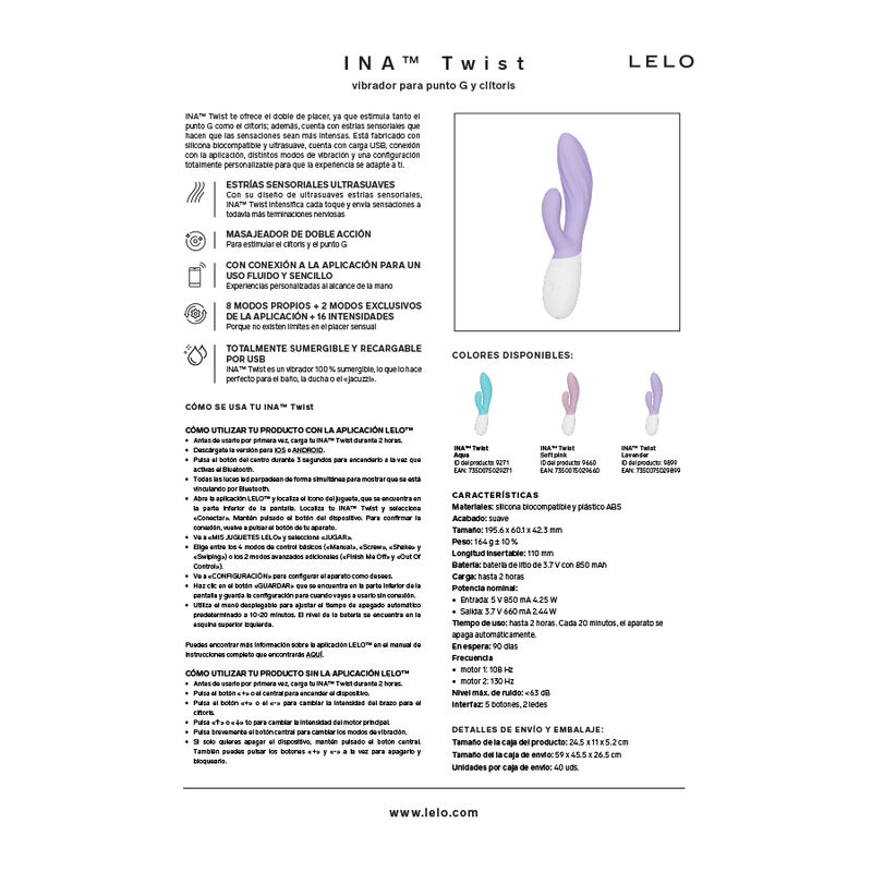 LELO - INA TWIST VIBRADOR RABBIT PUNTO G Y CLÍTORIS LAVANDA – Bild 8