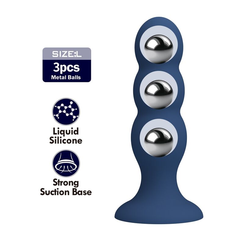 MR PLAY - ANALPLUG MIT METALLKUGELN UND SAUGNAPF, BLAU – Bild 3