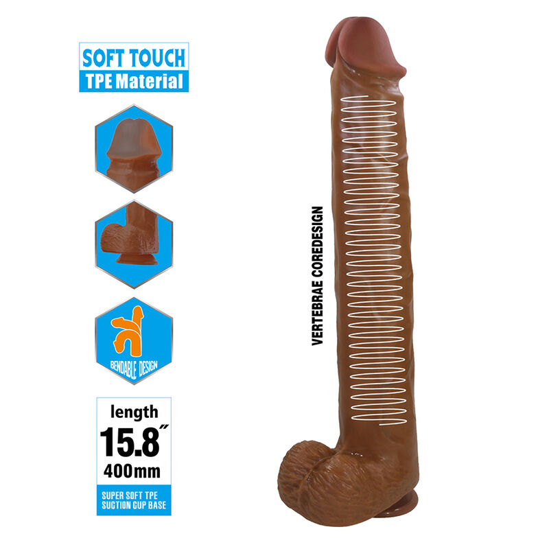 PRETTY LOVE - PAT REALISTISCHER FLEXIBLER DILDO MIT SAUGNAPF 40 CM -Ø- 6 CM BRAUN – Bild 4