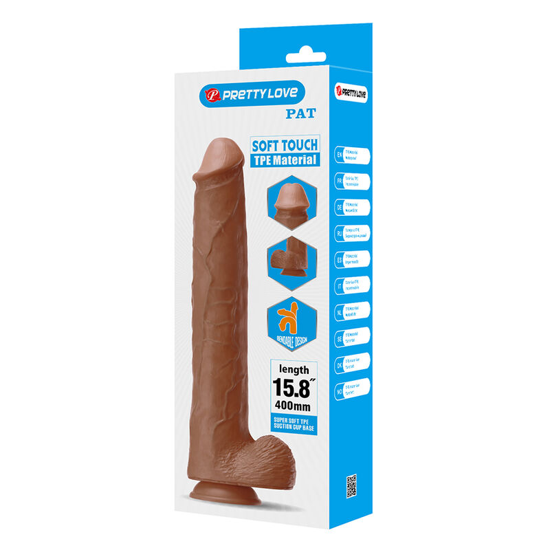 PRETTY LOVE - PAT REALISTISCHER FLEXIBLER DILDO MIT SAUGNAPF 40 CM -Ø- 6 CM BRAUN – Bild 5